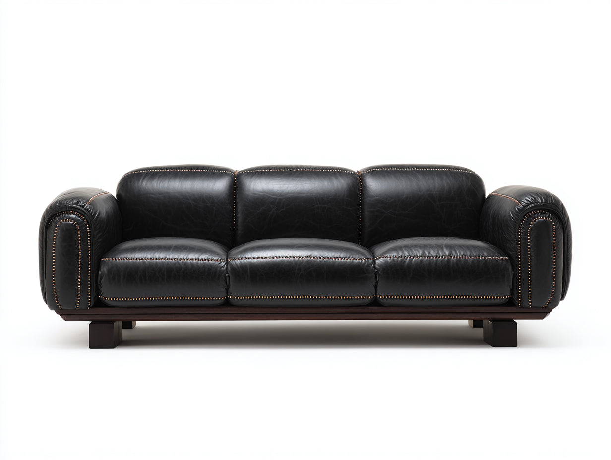 Canapé droit - Cuir synthétique - 230 x 95 x 85 cm - Noir - Style contemporain