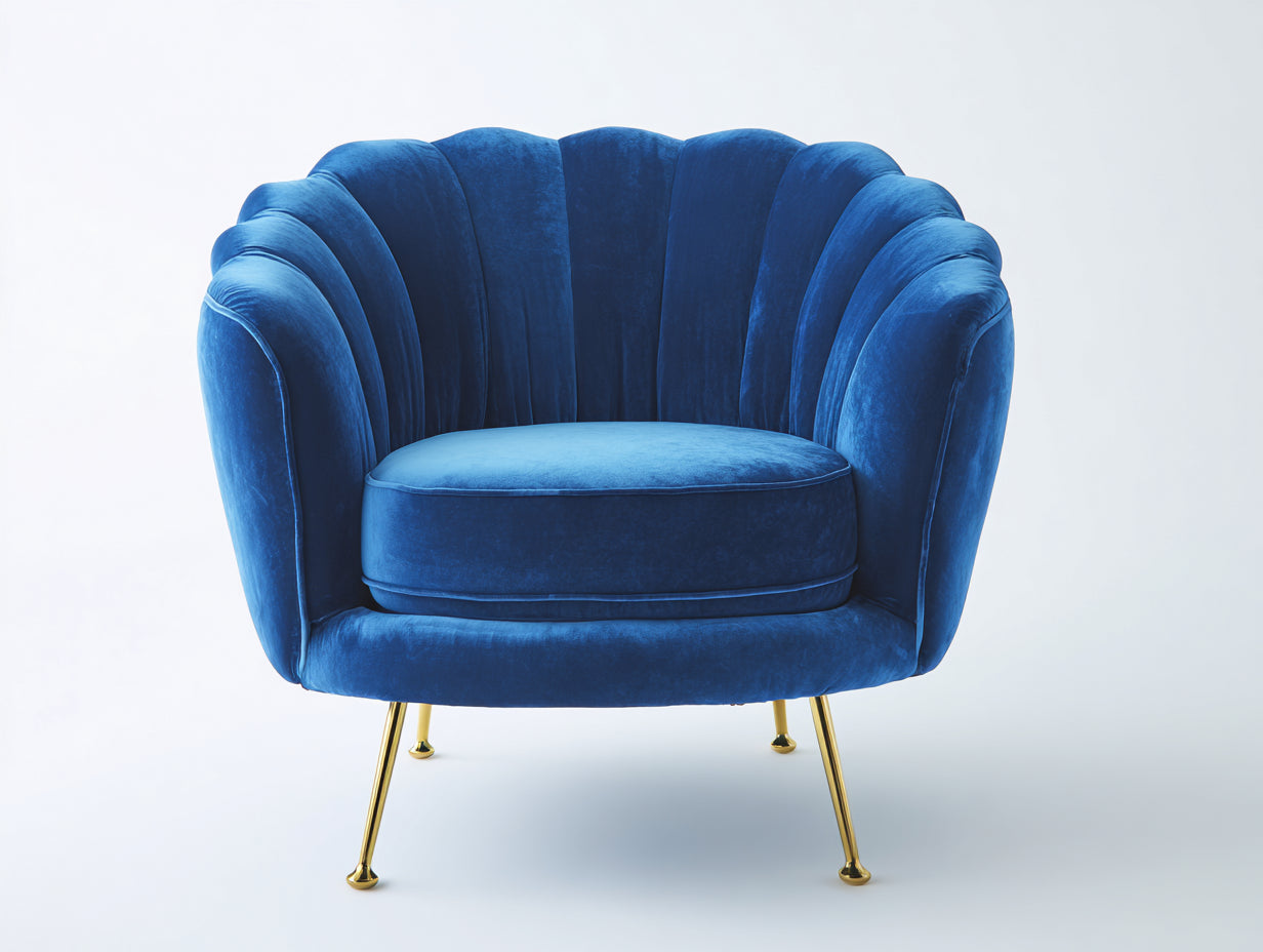 Fauteuil - Velours-métal - 90 x 82 x 78 cm - Bleu - Style art déco