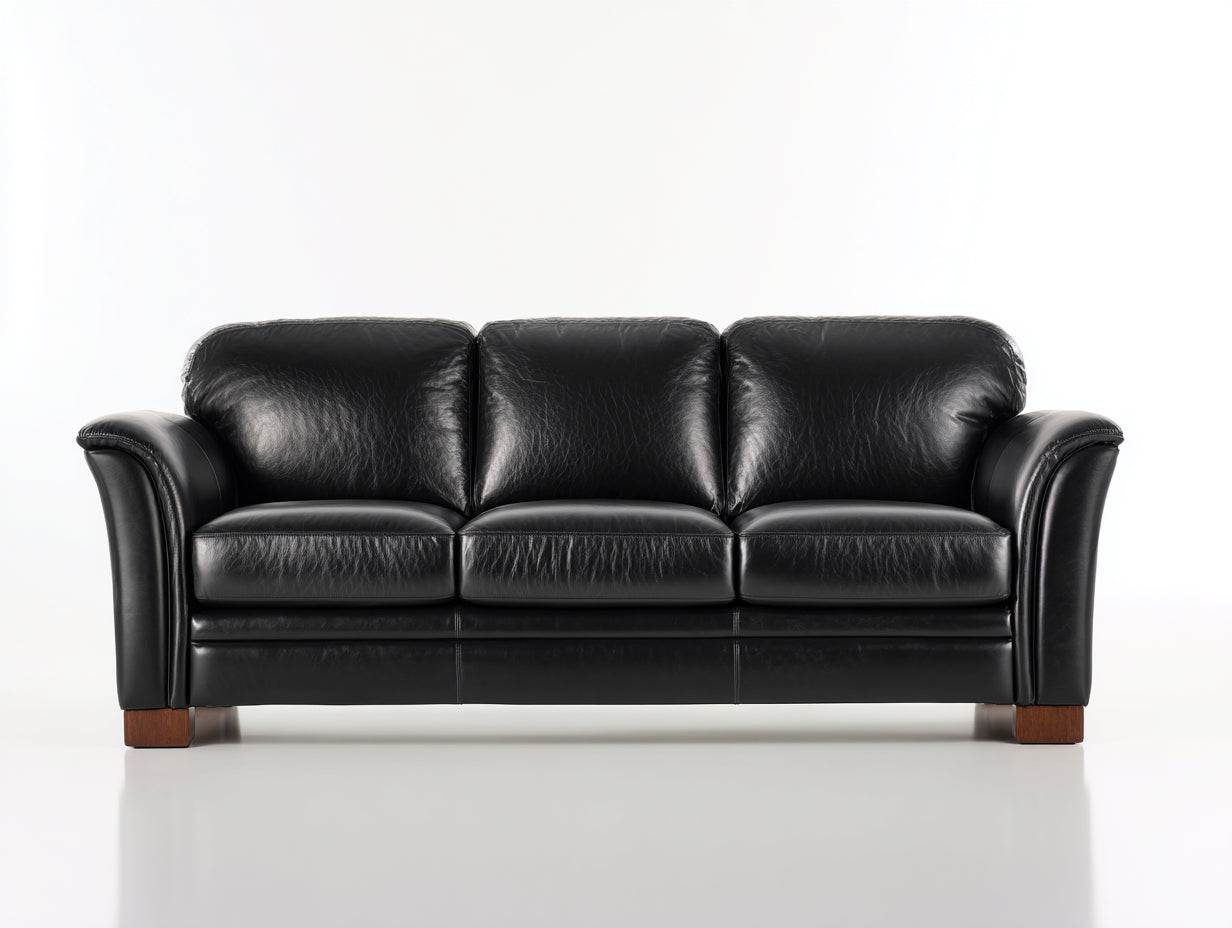 Canapé droit - Cuir synthétique - 235 x 95 x 90 cm - Noir - Style contemporain