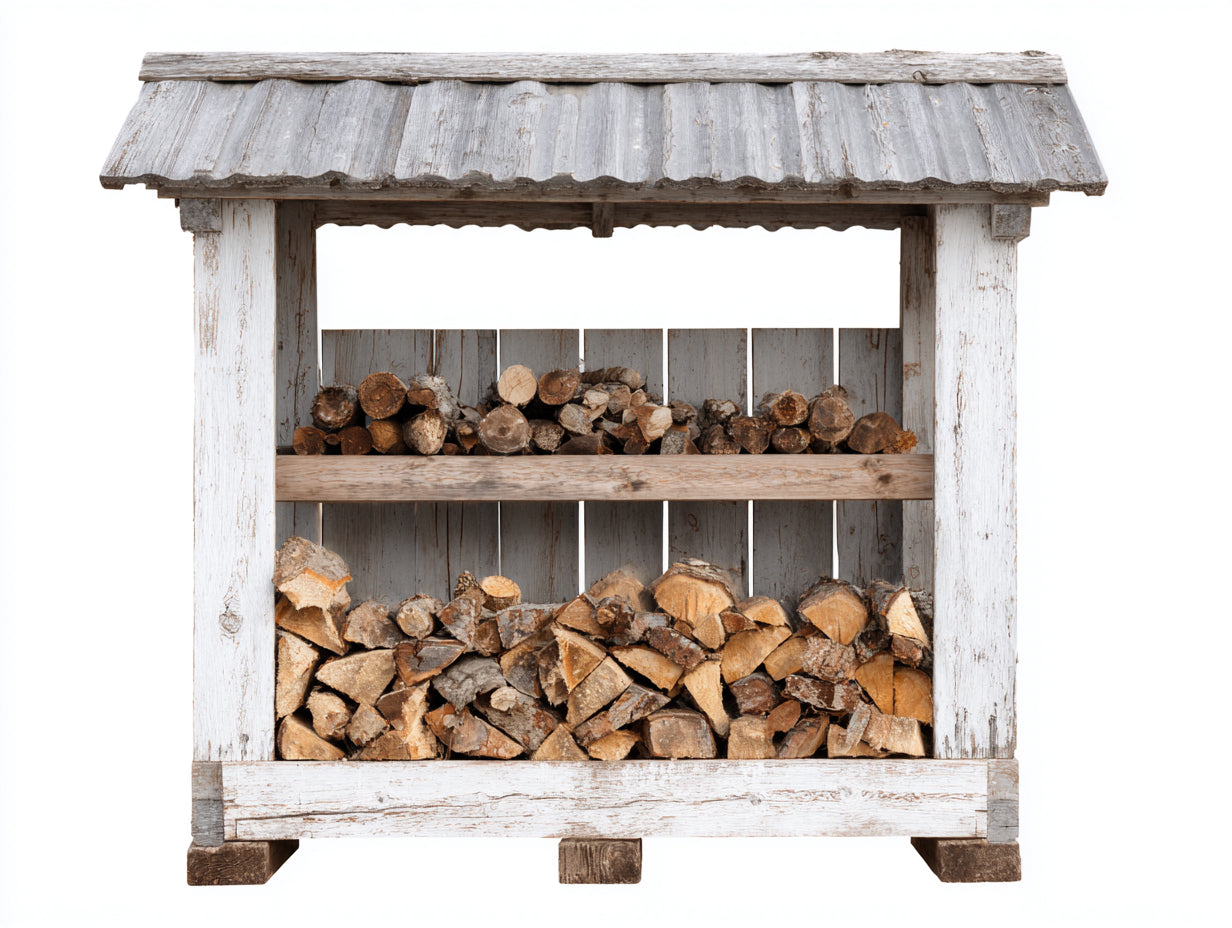 Abri à bûches - Bois - 120 x 45 x 120 cm - Blanc vieilli-Bois naturel - Style rustique