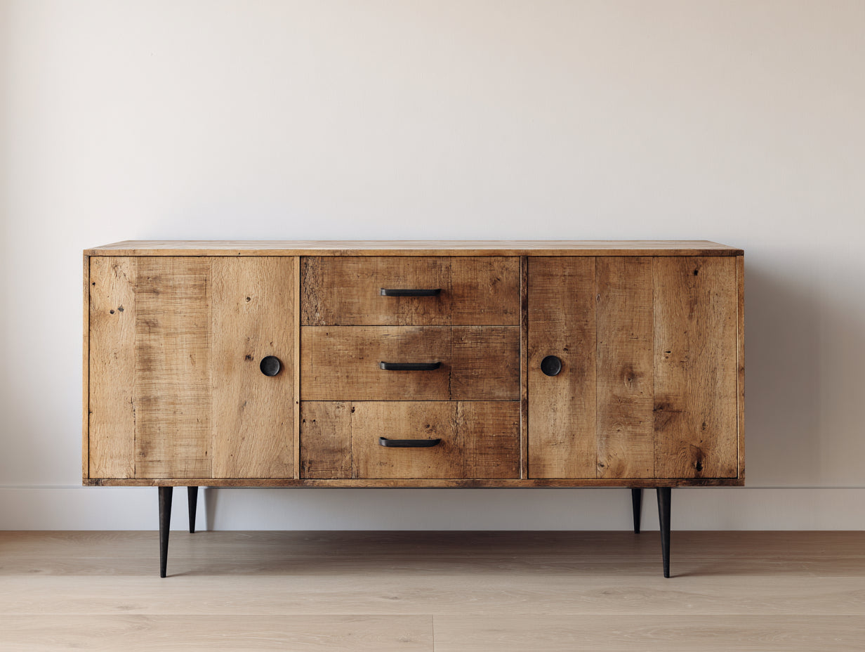 Meuble d'entrée-Bois-MDF-Métal-160 x 42 x 78 cm-Marron naturel-Noir-Rétro industriel