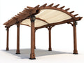 Tonnelle de jardin - Bois-métal-toile - 400 x 300 x 270 cm - Brun naturel-Écru - Style rustique avec toit arqué