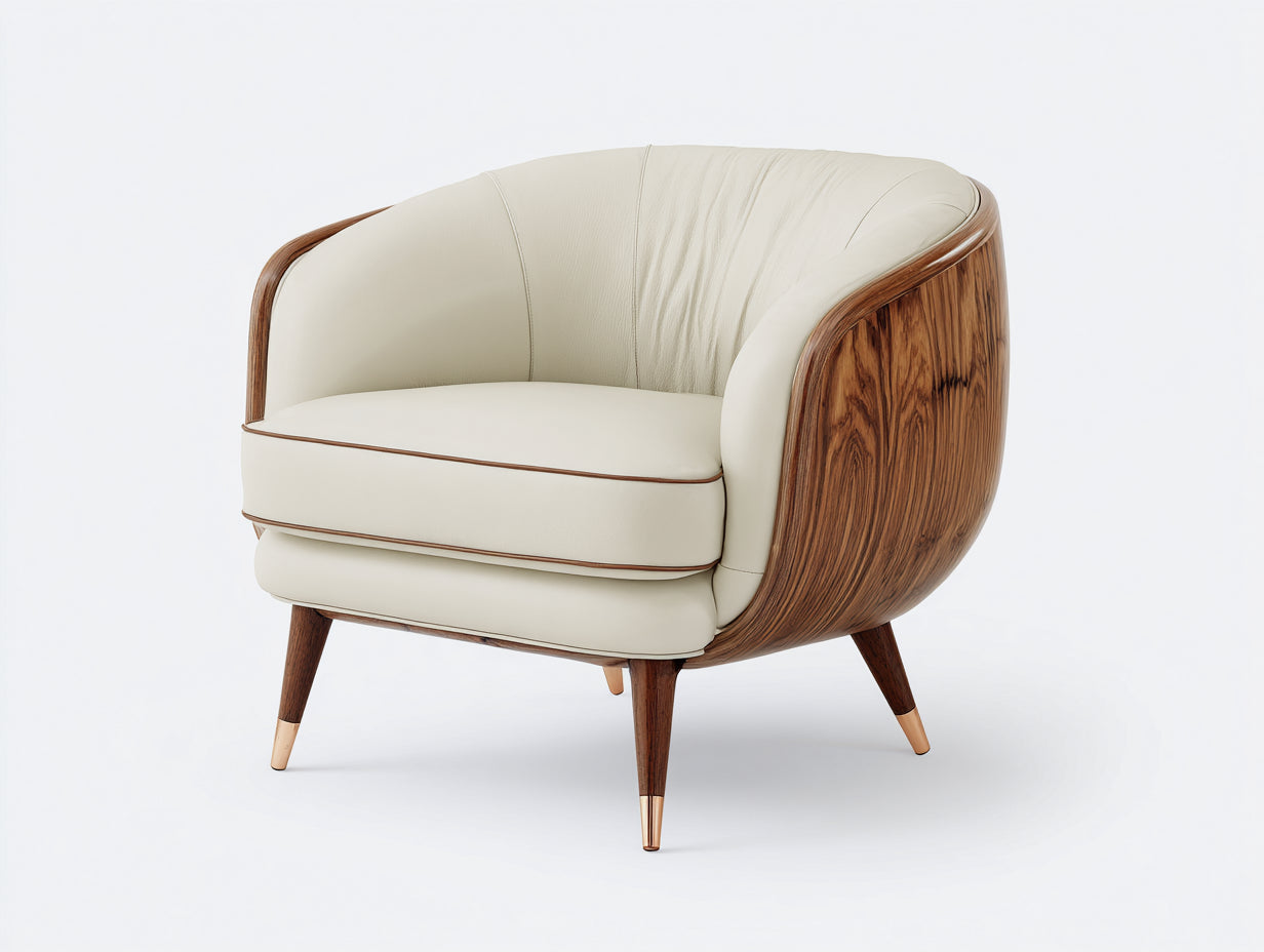 Fauteuil - Cuir-bois - 90 x 82 x 78 cm - Crème - Style contemporain