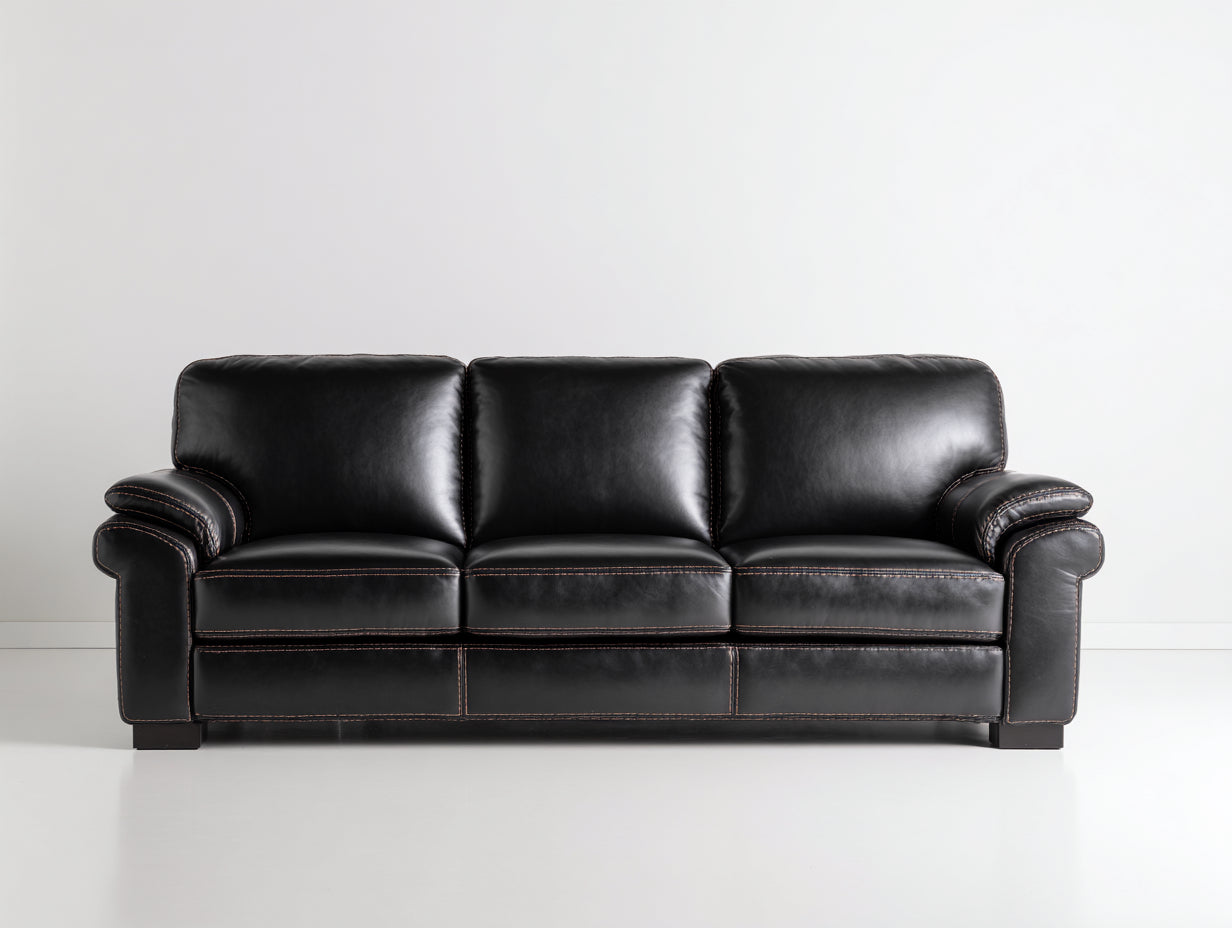 Canapé droit - Cuir synthétique - 245 x 95 x 90 cm - Noir - Style contemporain