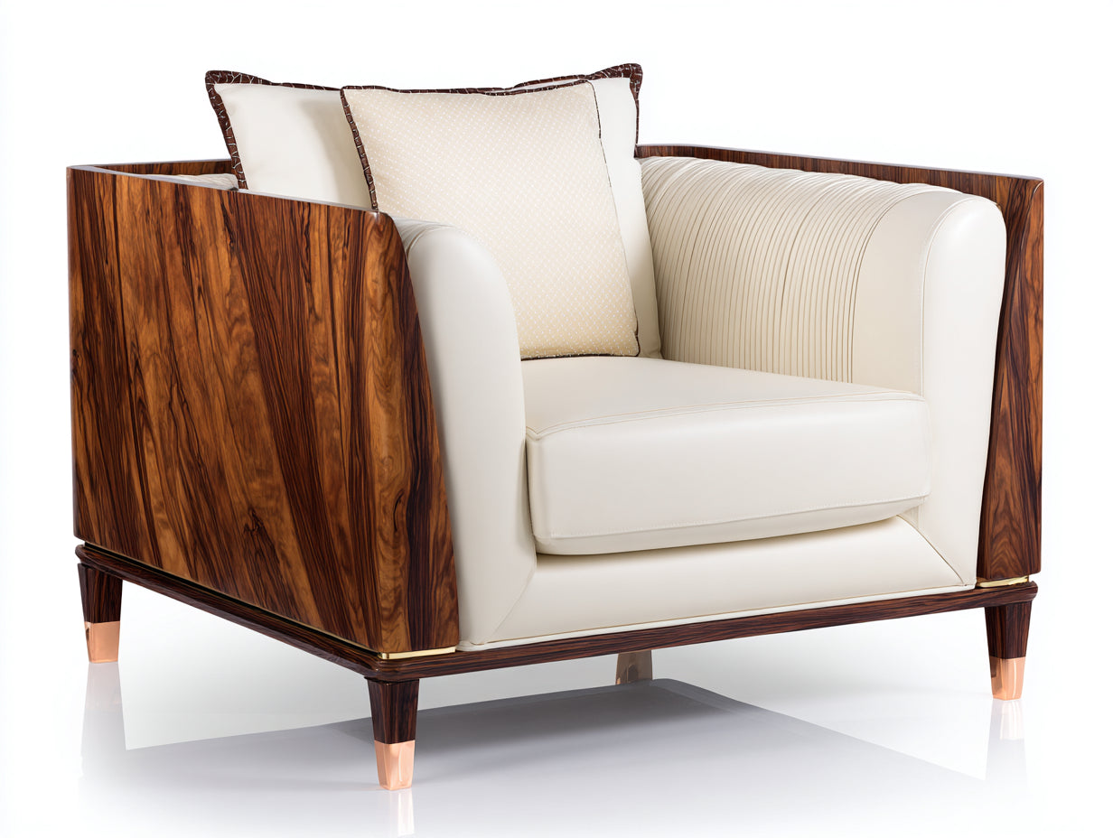 Fauteuil - Cuir-bois - 92 x 82 x 78 cm - Crème - Style contemporain