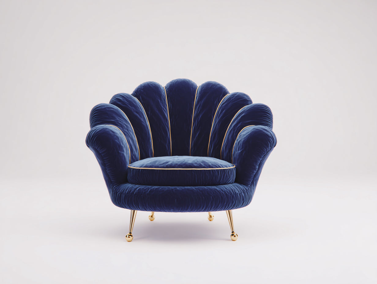 Fauteuil - Velours-métal - 86 x 78 x 76 cm - Bleu - Style art déco