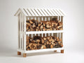 Abri à bûches - Bois - 150 x 55 x 150 cm - Blanc-Bois naturel - Style champêtre à toit à deux pans