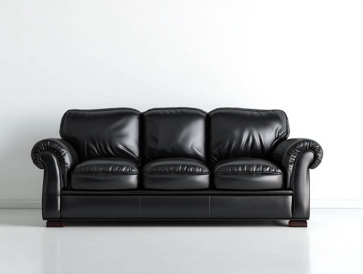 Canapé droit - Cuir synthétique - 250 x 100 x 90 cm - Noir - Style contemporain