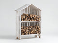 Abri à bûches - Bois - 90 x 45 x 155 cm - Blanc vieilli-Bois naturel - Style champêtre compact à toit à deux pans
