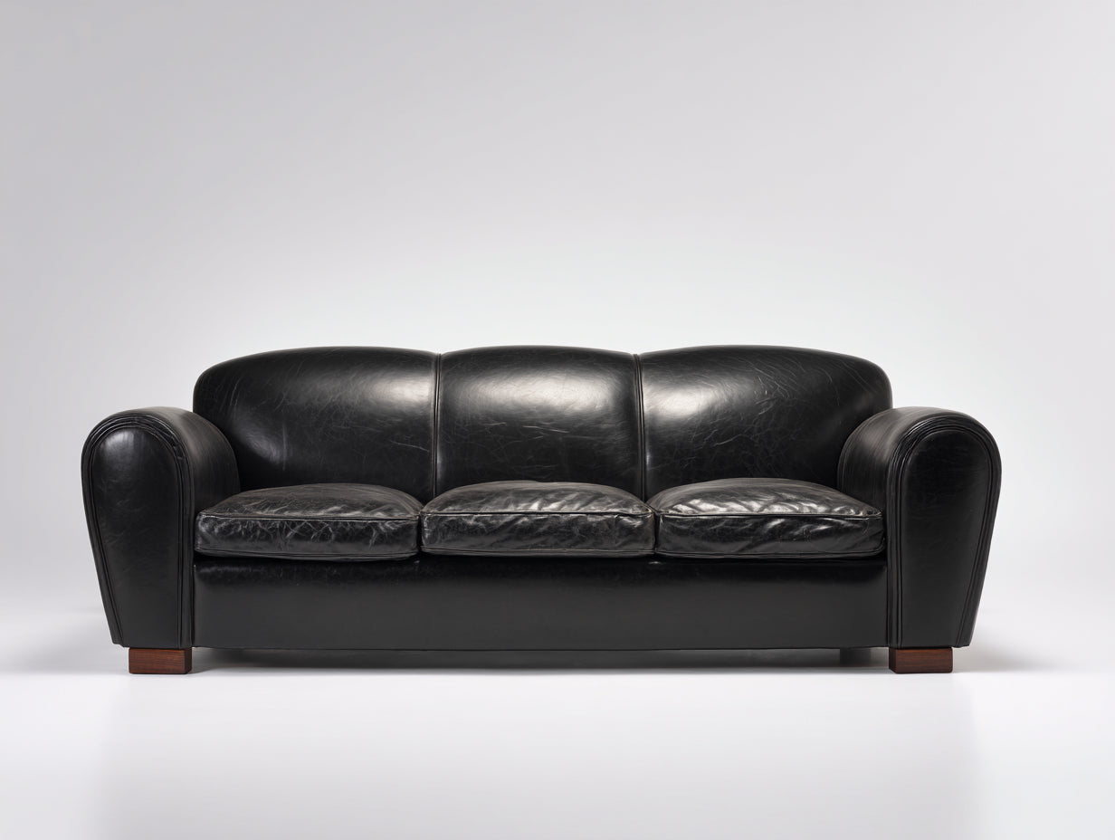 Canapé droit - Cuir synthétique - 225 x 95 x 85 cm - Noir - Style contemporain