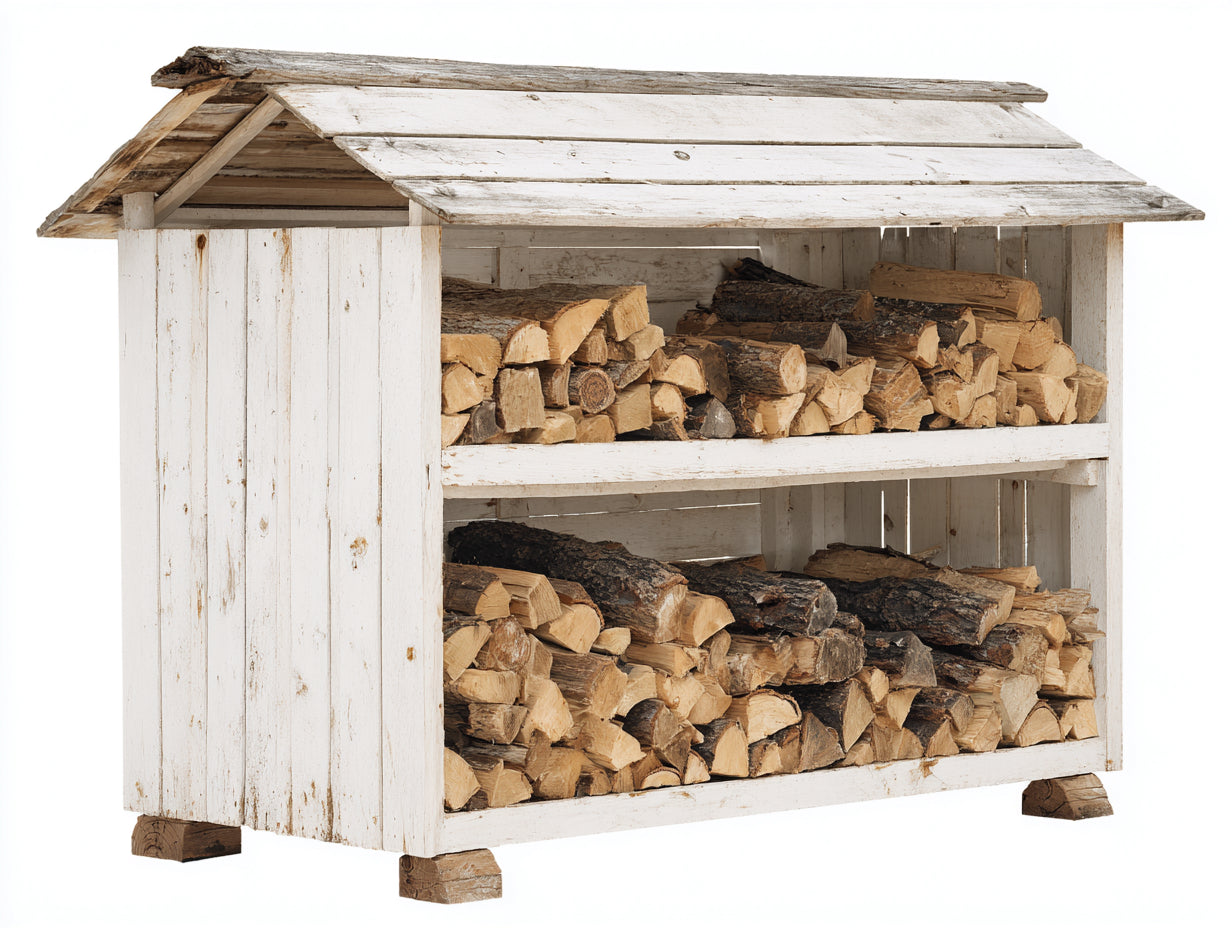Abri à bûches - Bois - 180 x 75 x 165 cm - Blanc-Bois naturel - Style rustique