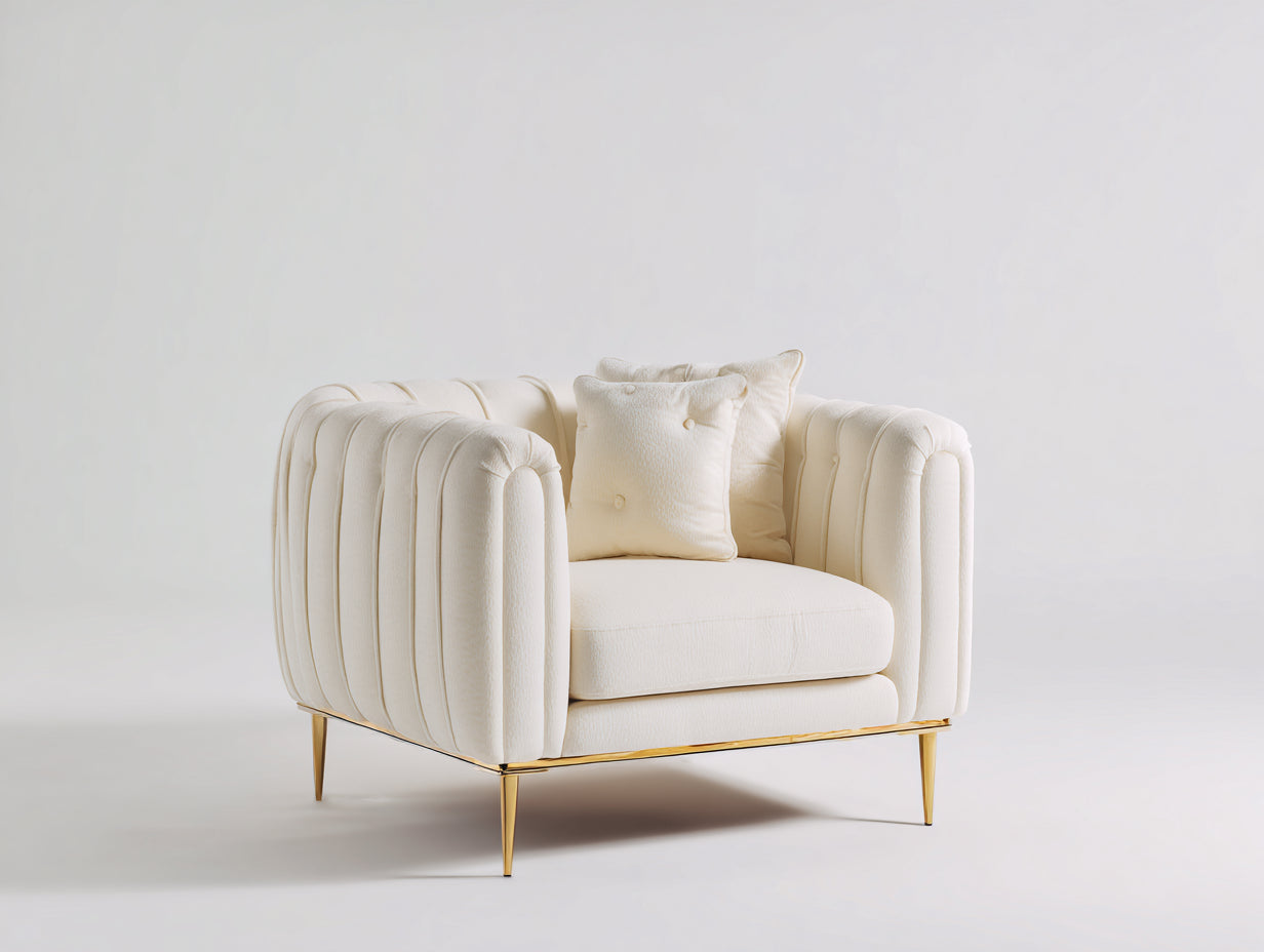 Fauteuil - Tissu-métal - 88 x 81 x 77 cm - Crème - Style contemporain