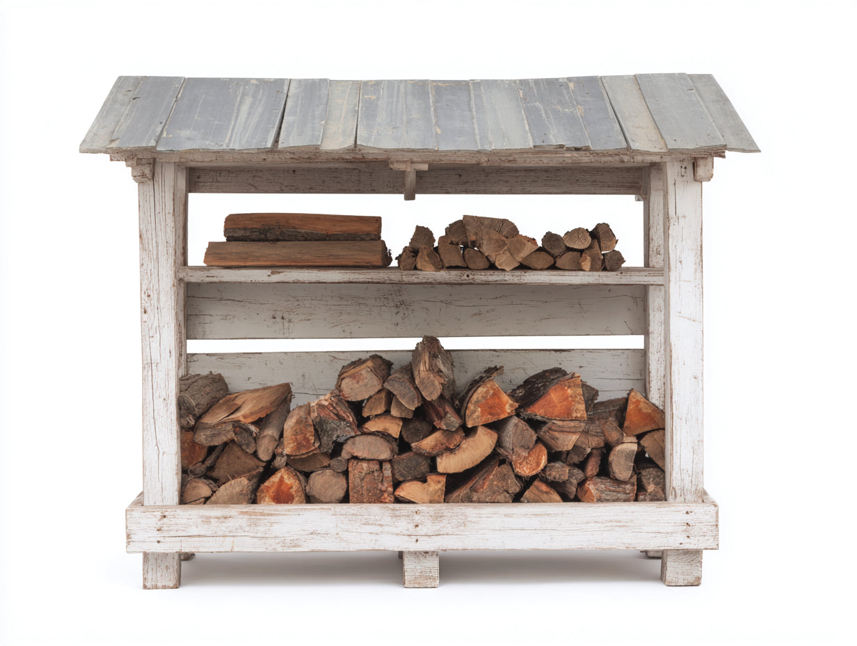 Abri à bûches - Bois - 125 x 45 x 105 cm - Blanc vieilli-Bois naturel - Style rustique