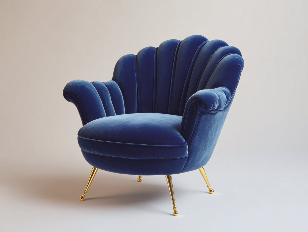 Fauteuil - Velours-métal - 87 x 80 x 79 cm - Bleu - Style art déco