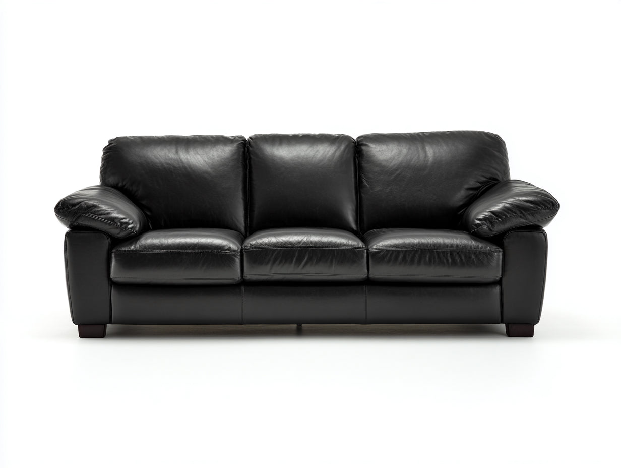 Canapé droit - Cuir synthétique - 210 x 90 x 90 cm - Noir - Style contemporain