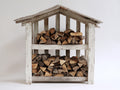 Abri à bûches - Bois - 100 x 45 x 150 cm - Blanc vieilli-Bois naturel - Style rustique à toit à deux pans