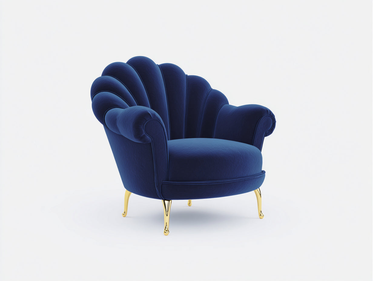 Fauteuil - Velours-métal - 85 x 79 x 77 cm - Bleu - Style art déco