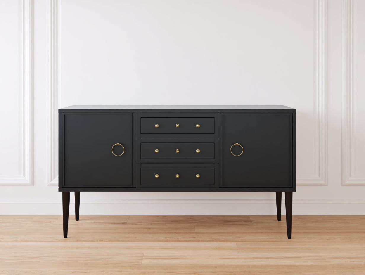 Meuble d'entrée-MDF-Métal-160 x 40 x 80 cm-Noir-Or-Mid-century moderne