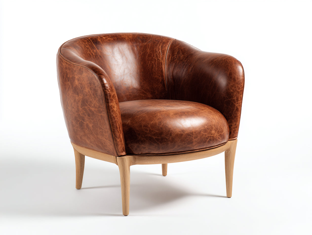 Fauteuil - Cuir-bois - 86 x 80 x 78 cm - Marron - Style contemporain