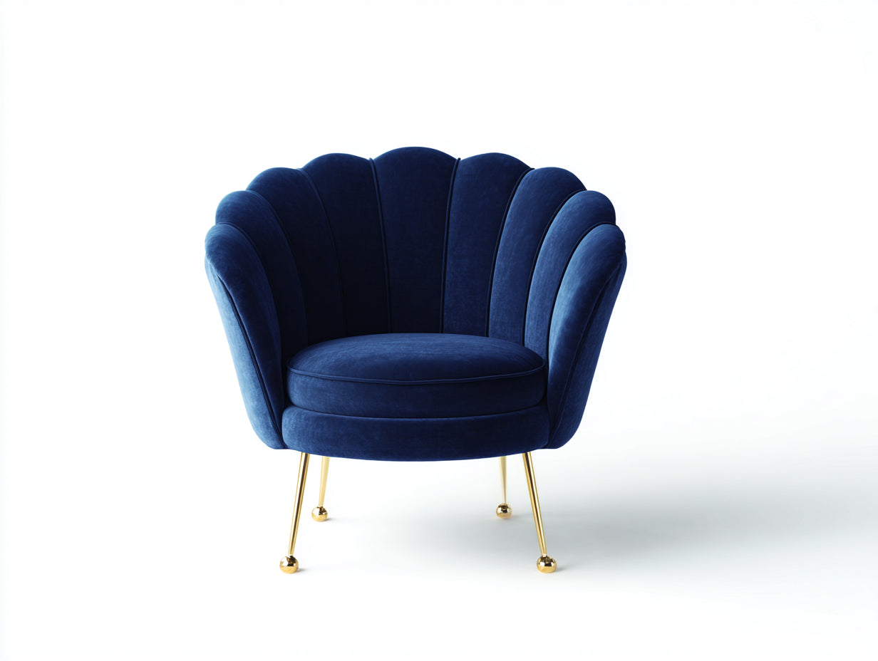 Fauteuil - Velours-métal - 85 x 78 x 76 cm - Bleu - Style art déco