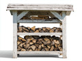 Abri à bûches - Bois - 130 x 50 x 125 cm - Blanc vieilli-Bois naturel - Style rustique à toit incliné
