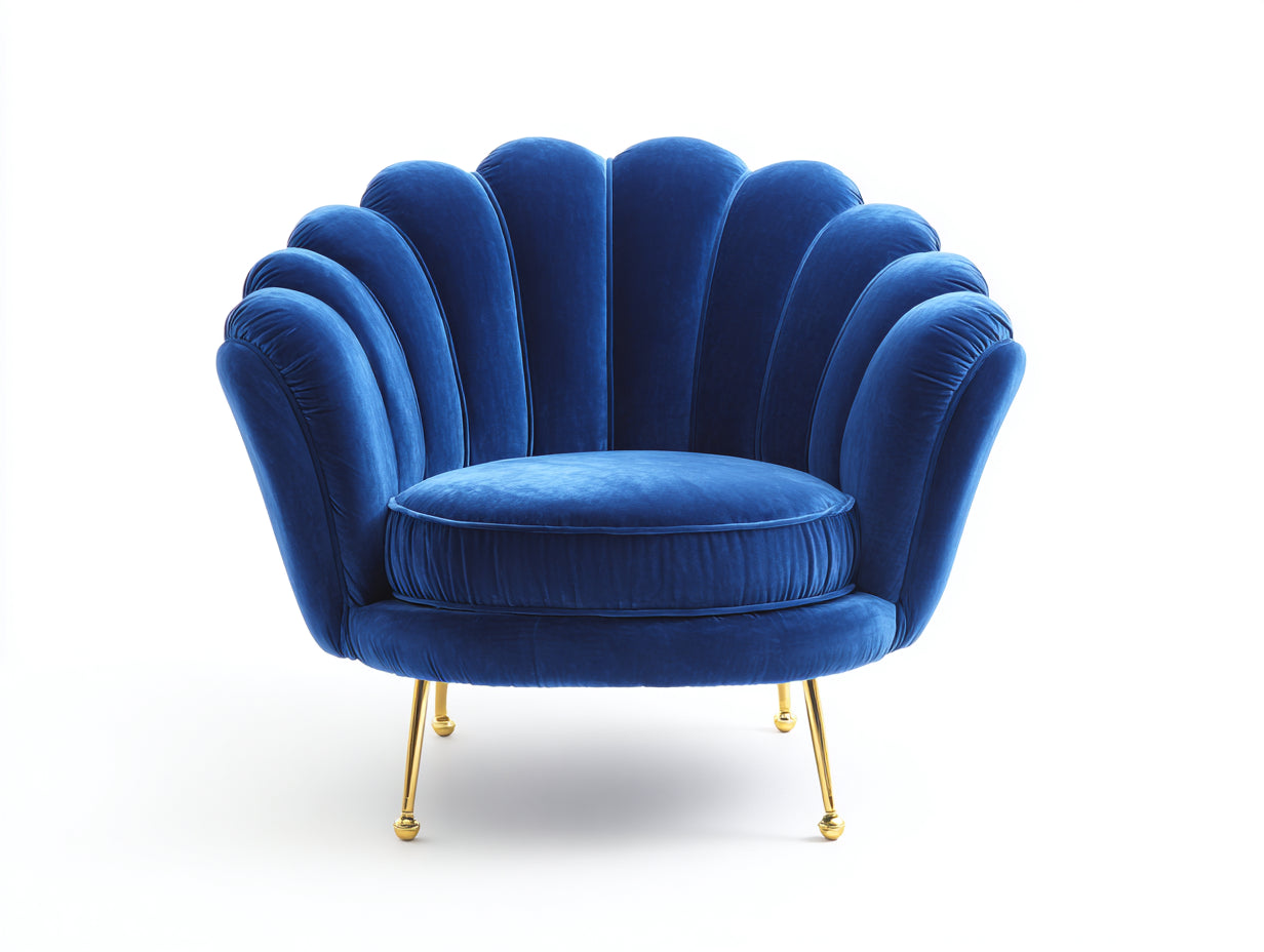 Fauteuil - Velours-métal - 92 x 84 x 80 cm - Bleu - Style art déco