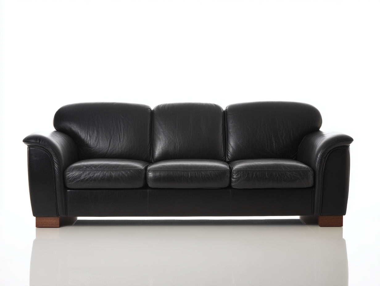 Canapé droit - Cuir synthétique - 240 x 95 x 90 cm - Noir - Style contemporain