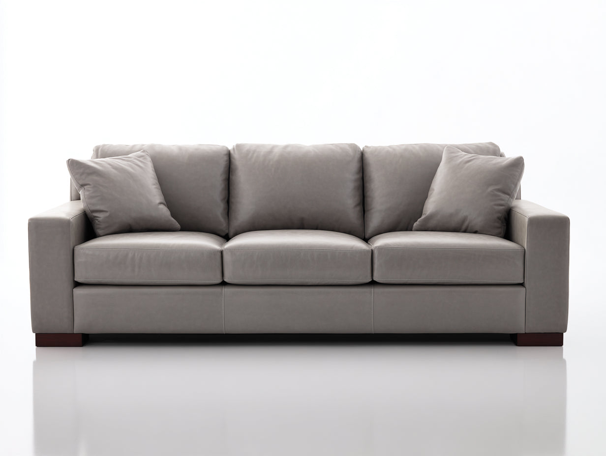 Canapé droit - Cuir synthétique - 260 x 100 x 90 cm - Gris - Style contemporain