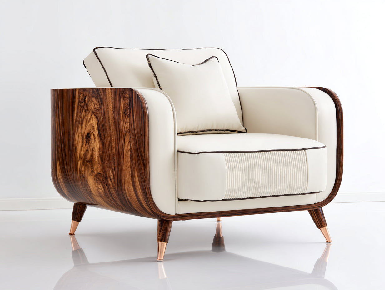 Fauteuil - Cuir-bois - 86 x 80 x 78 cm - Crème - Style contemporain