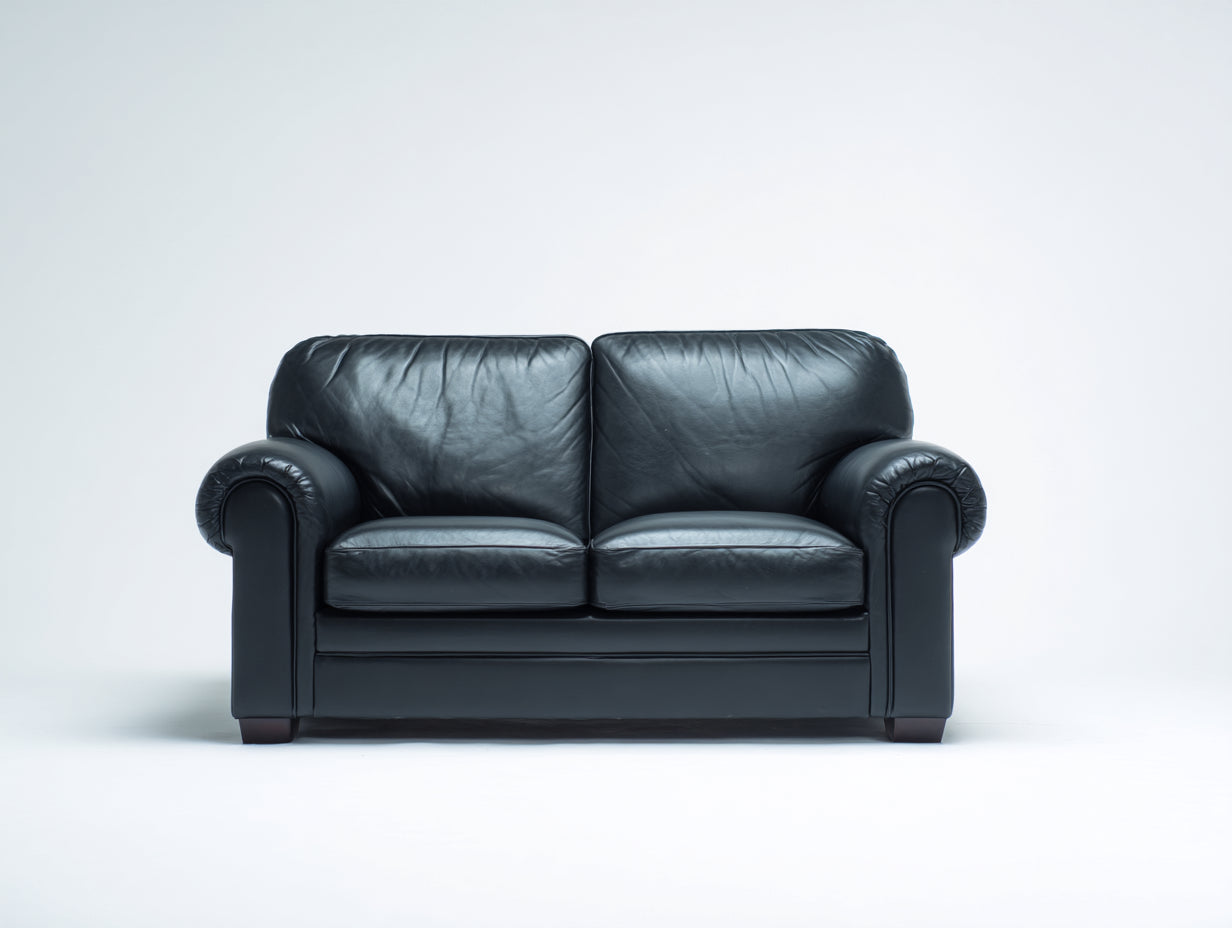 Canapé droit - Cuir synthétique - 200 x 95 x 90 cm - Noir - Style contemporain
